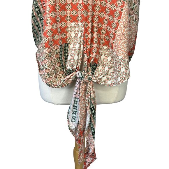 Polly & Esther Blouse Top Womens XL Tie Patchwork Sleeveless New - Picture 4 of 10